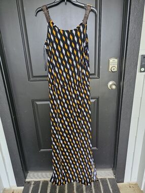 Michael Kors Womens Maxi Dress Sz M Slevelesa Mixed Print Side Slits Colorful